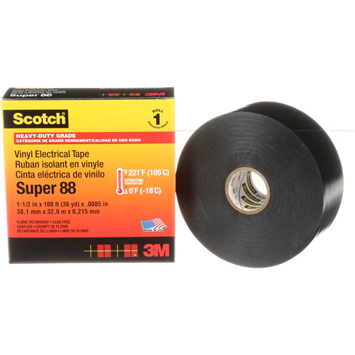 Scotch&reg; Vinyl Electrical Tape Super 88, 38 mm (1-1/2") x 33 m (108'), Black, 8.5 mils Canadian Safety Group Inc.