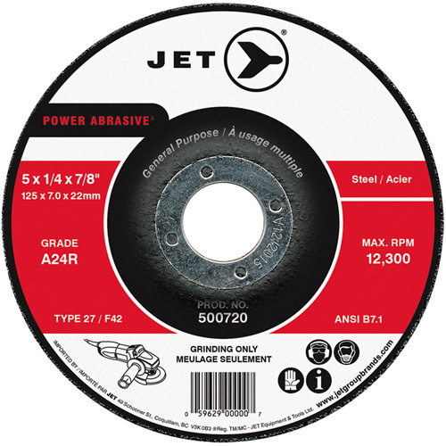 POWER ABRASIVE&reg; Grinding Wheel, 5" x 1/4", 7/8" Arbor, Type 27 Canadian Safety Group Inc.