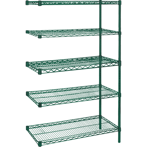 Heavy-Duty Green Epoxy Finish Wire Shelving, Add-On Kit, 5 Tiers, 36" W x 74" H x 18" D Canadian Safety Group Inc.