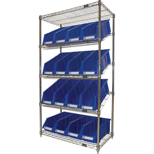 &eacute;tag&egrave;re en treillis m&eacute;tallique &agrave; tablettes inclin&eacute;es avec bacs, Tiers 5, 36" la x 63" h x 18" p Canadian Safety Group Inc.