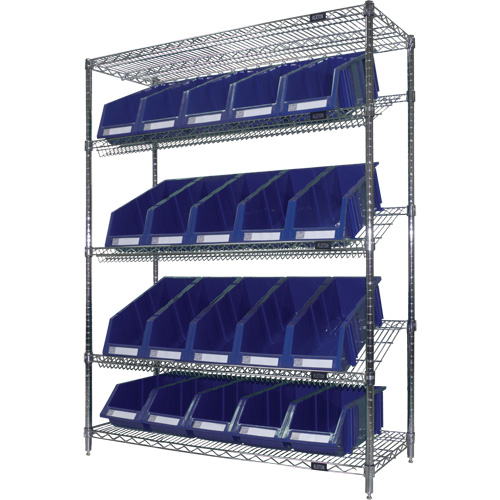 Slanted Wire Shelf with Bins, 5 Tiers, 48" W x 63" H x 18" D Canadian Safety Group Inc.