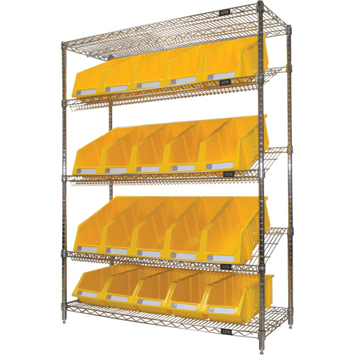 Slanted Wire Shelf with Bins, 5 Tiers, 48" W x 63" H x 18" D Canadian Safety Group Inc.