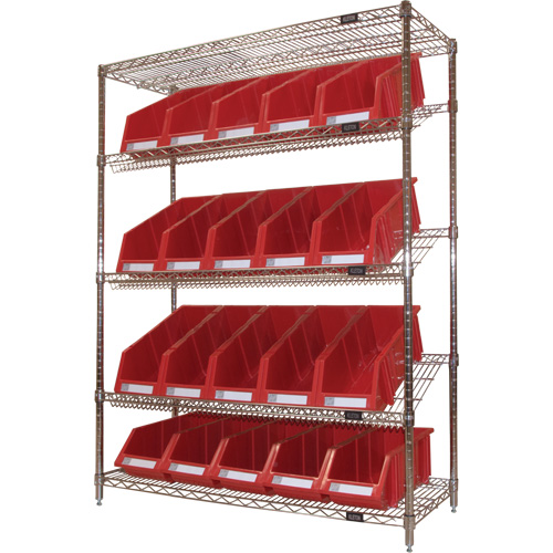 Slanted Wire Shelf with Bins, 5 Tiers, 48" W x 63" H x 18" D Canadian Safety Group Inc.