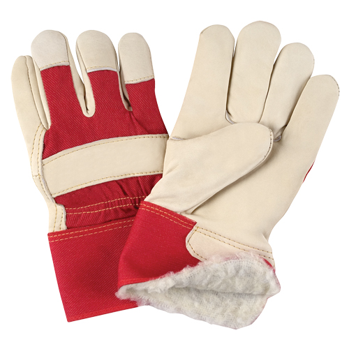 Gants d'ajusteur rouge & blanc doubl&eacute;s pour l'hiver de premi&egrave;re qualit&eacute;, 2T-Grand, Paume en Cuir fleur de vache, Doublure en Boa Canadian Safety Group Inc.