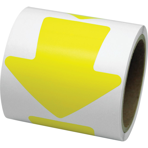D&eacute;calcomanie en couleur pour le marquage des planchers, Fl&egrave;che, 4" lo x 4" la, Jaune, Vinyle Canadian Safety Group Inc.
