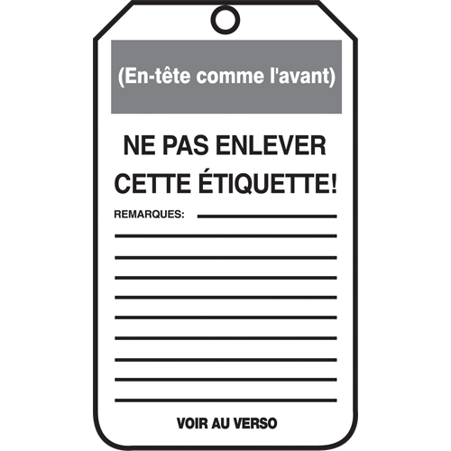 Lockout Tags, Cardstock, 3-1/8" W x 5-7/8" H, French Canadian Safety Group Inc.