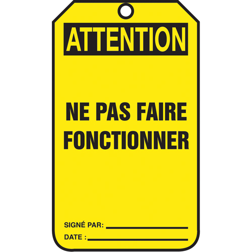 Lockout Tags, Cardstock, 3-1/8" W x 5-7/8" H, French Canadian Safety Group Inc.