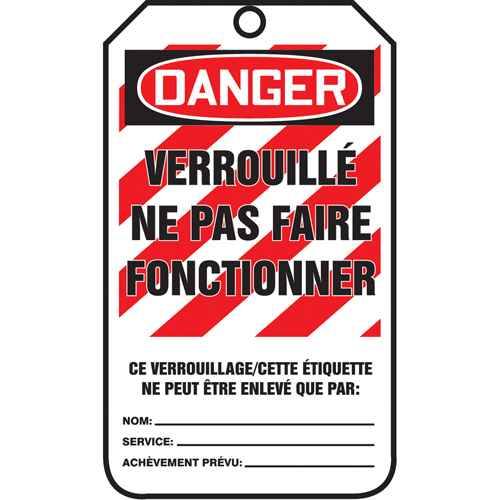 &eacute;tiquettes de verrouillage, Papier cartonn&eacute;, 3-1/8" la x 5-7/8" h, Français Canadian Safety Group Inc.