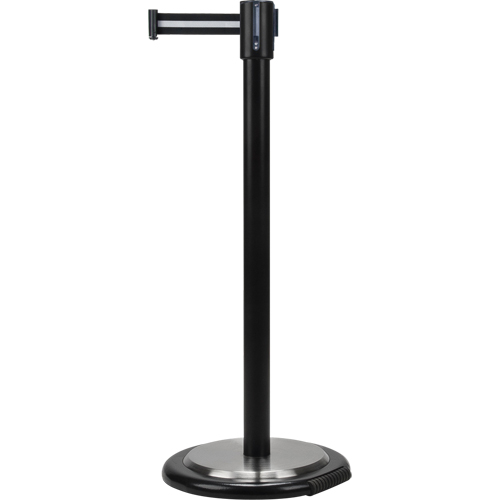 Free-Standing Crowd Control Barrier, Steel, 35" H, Black/White Tape, 7' Tape Length Canadian Safety Group Inc.