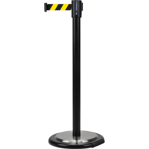 Barri&egrave;res sur pieds pour le contr&ocirc;le des foules, Acier, 35" h, Ruban Noir/Jaune, Longueur du ruban 7' Canadian Safety Group Inc.