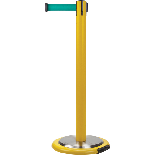 Free-Standing Crowd Control Barrier, Steel, 35" H, Green Tape, 7' Tape Length Canadian Safety Group Inc.
