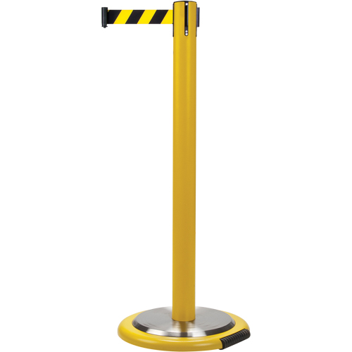 Free-Standing Crowd Control Barrier, Steel, 35" H, Black/Yellow Tape, 7' Tape Length Canadian Safety Group Inc.