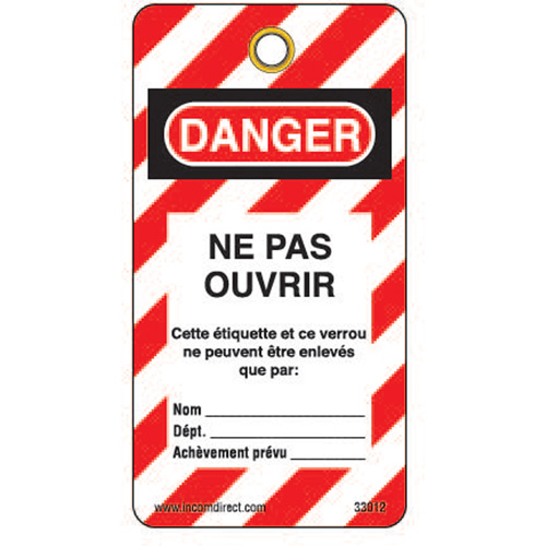 &eacute;tiquettes de verrouillage, Plastique, 3" la x 5-3/4" h, Français Canadian Safety Group Inc.