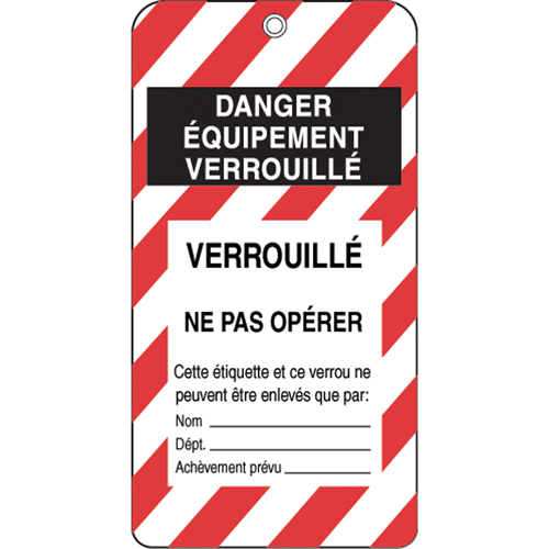 &eacute;tiquettes de verrouillage, Plastique, 3" la x 5-3/4" h, Français Canadian Safety Group Inc.