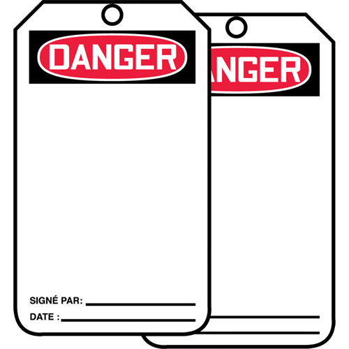 Safety Tags, Plastic, 3-1/8" W x 5-7/8" H, French Canadian Safety Group Inc.