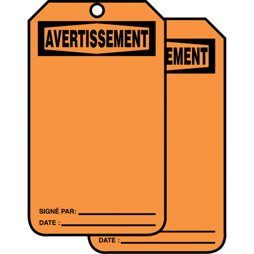 Safety Tags, Cardstock, 3-1/8" W x 5-7/8" H, French Canadian Safety Group Inc.