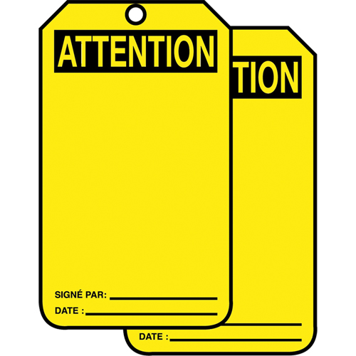 Safety Tags, Cardstock, 3-1/8" W x 5-7/8" H, French Canadian Safety Group Inc.