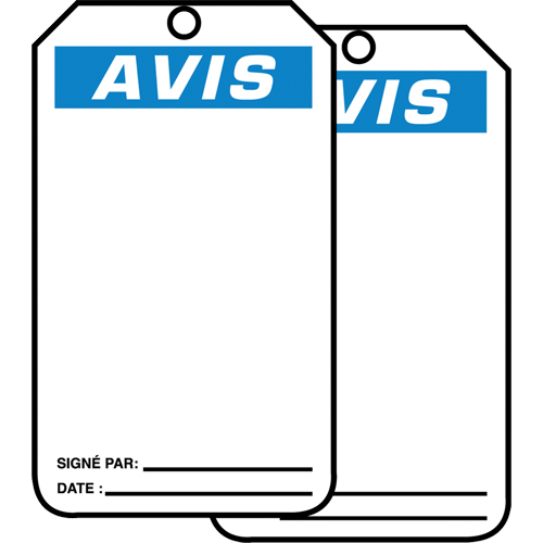 Safety Tags, Cardstock, 3-1/8" W x 5-7/8" H, French Canadian Safety Group Inc.