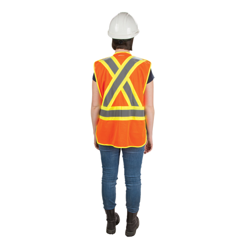 Veste d'arpenteur haute visibilit&eacute;, conforme &agrave; la CSA, Orange haute visibilit&eacute;, Moyen, Polyester Canadian Safety Group Inc.