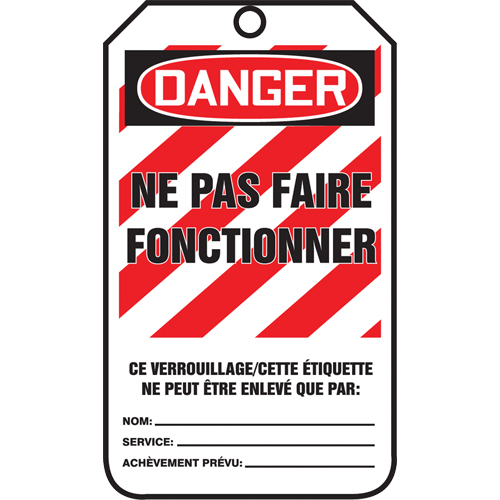 Lockout Tags, Plastic, 3-3/8" W x 5-5/8" H, French Canadian Safety Group Inc.