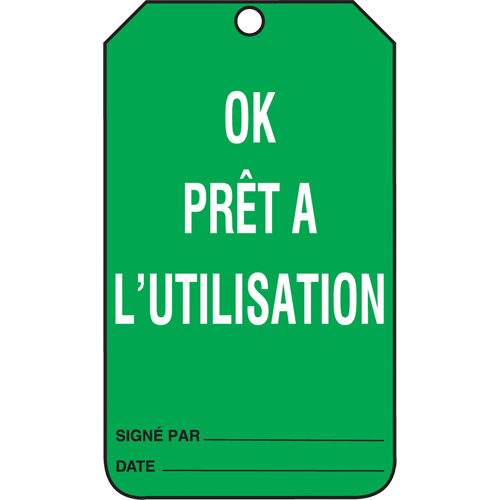 &eacute;tiquettes de s&eacute;curit&eacute; d'inspection et de contr&ocirc;le de l'&eacute;tat de l'&eacute;quipement, Papier cartonn&eacute;, 3-3/8" la x 5-7/8" h, Français Canadian Safety Group Inc.