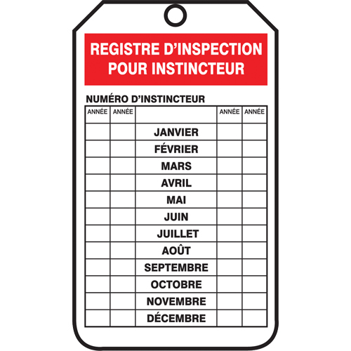 Inspection Tags, Plastic, 3-1/8" W x 5-7/8" H, French Canadian Safety Group Inc.