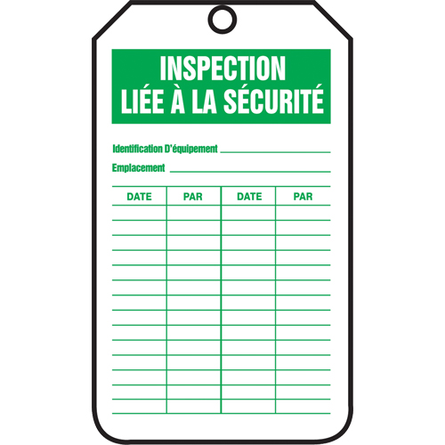 Inspection Tags, Plastic, 3-1/8" W x 5-7/8" H, French Canadian Safety Group Inc.
