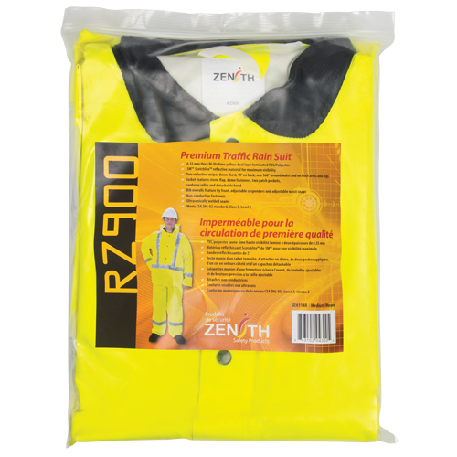 RZ900 Premium Traffic Rain Suit, Polyester/PVC, Medium, Lime-Yellow Canadian Safety Group Inc.