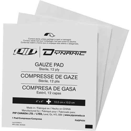 Gaze Dynamic, Tampon, 4" lo x 4" la, St&eacute;rile, Dispositif m&eacute;dical Classe 1 Canadian Safety Group Inc.