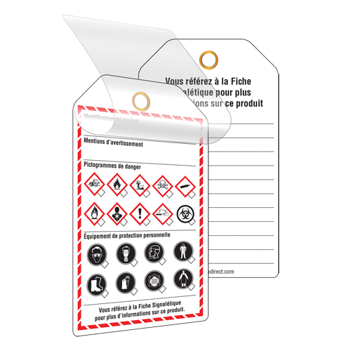 &eacute;tiquettes auto-plastifiantes pour le milieu de travail, Papier cartonn&eacute;, 3-3/8" la x 5-3/4" h, Français Canadian Safety Group Inc.