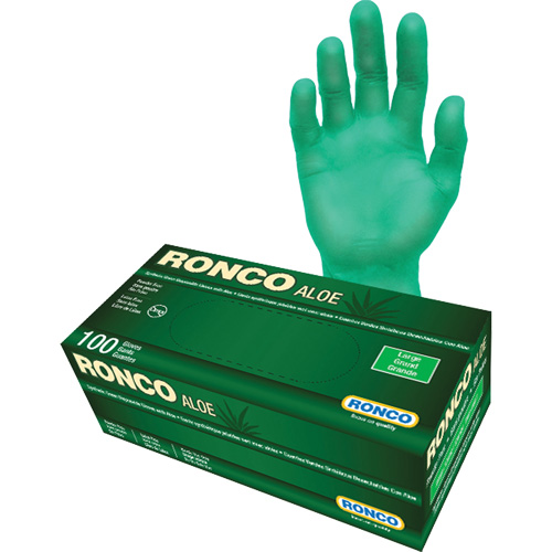 Gants jetables avec alo&egrave;s, Grand, Vinyle, 5 mils, Sans poudre, Vert Canadian Safety Group Inc.