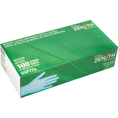 Puncture-Resistant Medical-Grade Disposable Gloves, Medium, Nitrile, 4.5-mil, Powder-Free, Blue, Class 2 Canadian Safety Group Inc.