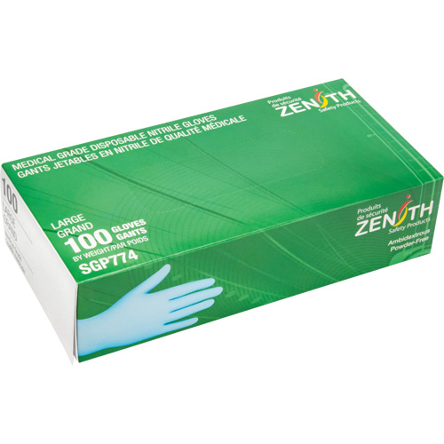 Puncture-Resistant Medical-Grade Disposable Gloves, Large, Nitrile, 4.5-mil, Powder-Free, Blue, Class 2 Canadian Safety Group Inc.