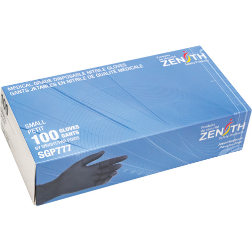Puncture-Resistant Medical-Grade Disposable Gloves, Small, Nitrile, 5-mil, Powder-Free, Black, Class 2 Canadian Safety Group Inc.