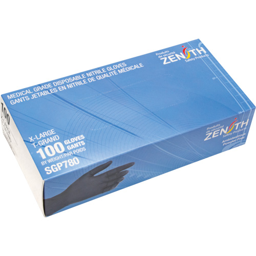 Puncture-Resistant Medical-Grade Disposable Gloves, X-Large, Nitrile, 5-mil, Powder-Free, Black, Class 2 Canadian Safety Group Inc.