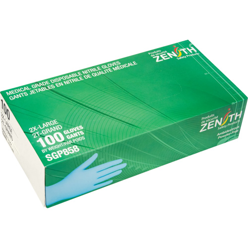 Gants jetables de calibre m&eacute;dical r&eacute;sistants &agrave; la perforation, 2T-Grand, Nitrile, 3,5 mils, Sans poudre, Bleu, Classe 2 Canadian Safety Group Inc.