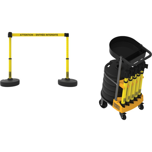 Syst&egrave;me de barri&egrave;re &agrave; chariot portatif avec plateau Plus, 75' lo, M&eacute;tal/Plastique, Jaune Canadian Safety Group Inc.