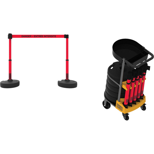 Syst&egrave;me de barri&egrave;re &agrave; chariot portatif avec plateau Plus, 75' lo, M&eacute;tal/Plastique, Rouge Canadian Safety Group Inc.