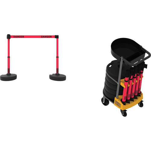 Syst&egrave;me de barri&egrave;re &agrave; chariot portatif avec plateau Plus, 75' lo, M&eacute;tal/Plastique, Rouge Canadian Safety Group Inc.