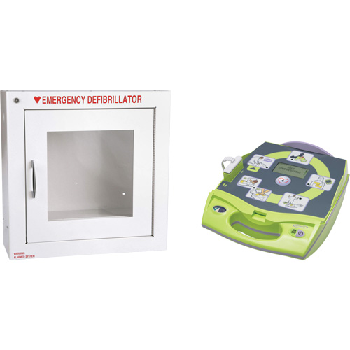 AED Plus&reg; Defibrillator with Alarmed Flush Wall Cabinet, Automatic, English, Class 4 Canadian Safety Group Inc.