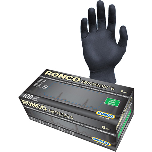 Gants d'examen jetables Sentron 6, Petit, Nitrile, 6 mils, Sans poudre, Noir, Classe 2 Canadian Safety Group Inc.