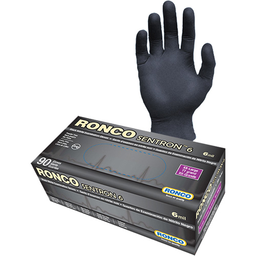 Gants d'examen jetables Sentron 6, 2T-Grand, Nitrile, 6 mils, Sans poudre, Noir, Classe 2 Canadian Safety Group Inc.