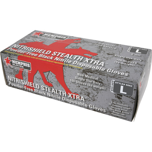 NitriShield Stealth Extra Disposable Gloves, Large, Nitrile, 6-mil, Powder-Free, Black Canadian Safety Group Inc.