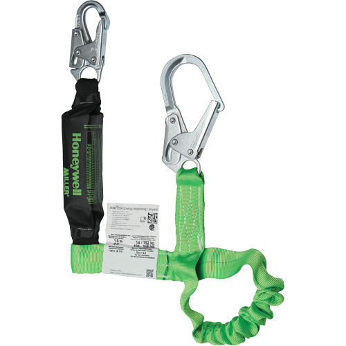 Miller&reg; StretchStop&reg; Shock-Absorbing Lanyard, 6', Locking Rebar Hook Center, Locking Snap Hook Leg Ends, Polyester Canadian Safety Group Inc.