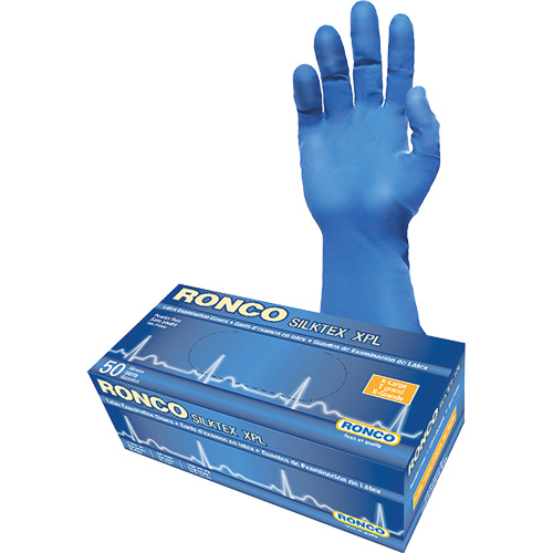 Gant d'examen extra long SilkTex XPL, T-Grand, Latex, 13 mils, Sans poudre, Bleu, Classe 2 Canadian Safety Group Inc.