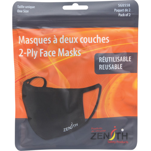 Masques r&eacute;utilisable &agrave; deux couches, Polyester, Noir Canadian Safety Group Inc.