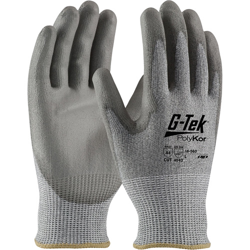 Gants r&eacute;sistants aux coupures G-Tek PolyKor, Taille Petit, Calibre 13, Rev&ecirc;tement Polyur&eacute;thane, Enveloppe en Poly&eacute;thyl&egrave;ne, ASTM ANSI niveau A4/EN 388 niveau 5/EN 388 niveau D Canadian Safety Group Inc.