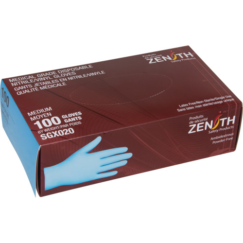 Gants tactiles jetables de calibre m&eacute;dical, Moyen, Nitrile/vinyle, 4,5 mils, Sans poudre, Bleu, Classe 2 Canadian Safety Group Inc.