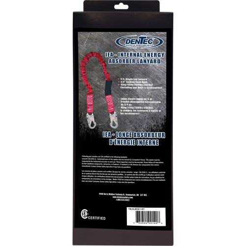 ShockSorb Internal Shock Lanyard, 6', Snap Hook Center, Snap Hook Leg Ends, Polyester Canadian Safety Group Inc.
