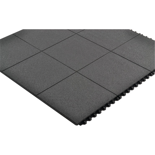 Cushion-Ease&reg; Interlocking Anti-Fatigue Mat, Pebbled, 3' x 3' x 3/4", Black, Natural Rubber Canadian Safety Group Inc.